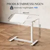 A white adjustable height side table with dimensions and weight capacity indicated by text overlays. Voir les images du produit
