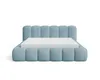 A blue upholstered bed frame with a mattress, shown from the front on a white background. Voir les images du produit