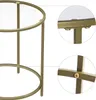 Close-up views of a round glass-top coffee table with a gold metal frame, showing construction details. Náhľad obrázku produktu