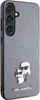 A close-up side view of a smartphone case with a textured gray finish and a Karl Lagerfeld and Choupette design. Náhľad obrázku produktu