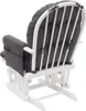 Rear view of a white wooden rocking chair with dark gray cushions. Produktbild-Vorschau