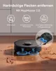 A robot vacuum cleaner with mopping function is shown on a wooden floor, with text overlays describing its features. Voir les images du produit