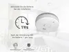 A smoke detector is shown in a room with text and icons explaining its features. Produktbild-Vorschau