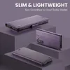 A purple phone case is displayed on purple blocks, with text highlighting its slim and lightweight features. Produktbild-Vorschau