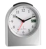 A silver analog alarm clock with a digital display for seconds, shown against a white background. Náhled obrázku produktu