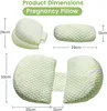Product dimensions for a pregnancy pillow are shown with measurements and diagrams. Produktbild-Vorschau