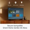 A television screen displaying a smart home interface, with icons for thermostat, smart cameras, and lighting at the top. Produktbild-Vorschau