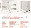Product specifications and dimensions for a white folding sewing table. Náhled obrázku produktu