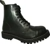 A black leather boot with laces and a thick sole, presented against a white background.