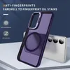 A close-up of a purple phone case with a silver ring, placed on a gray surface with a hint of a silver phone in the background. Produktbild-Vorschau