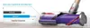 A vacuum cleaner head is shown on a carpet, with a bar graph comparing battery capacities. Produktbild-Vorschau