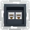 A close-up, front-facing view of a wall-mounted network data socket with two RJ45 ports. Anteprima dell’immagine prodotto