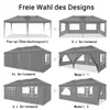Diagrams showing different configurations of a pop-up tent with varying numbers of side walls. Voir les images du produit