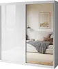 A white sliding door wardrobe with a mirrored door, reflecting a bedroom scene. Produktbild-Vorschau