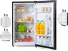 An open refrigerator showing its interior with various food and drink items, along with inset images highlighting storage compartments. Náhled obrázku produktu
