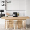 A modern kitchen counter with a black stand mixer, stools, and cabinets. Náhled obrázku produktu