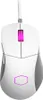 A white computer mouse with pink accents and lighting, shown from a top-down perspective against a white background. Voir les images du produit