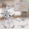 A VEVOR band saw machine with dimensions and specifications displayed. Produktbild-Vorschau