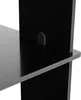 A close-up view of a black shelf unit, showing a small grey plastic bracket connecting two black panels. Podgląd zdjęcia produktu