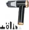 A black and gold cordless handheld vacuum cleaner with various attachments and a USB charging cable, displayed against a white background. Produktbild-Vorschau