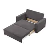 A dark gray sofa bed is shown in an open state, revealing its sleeping function. Produktbild-Vorschau