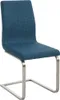 A single blue fabric chair with a silver metal frame, shown from a three-quarter angle against a white background.