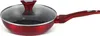 A red frying pan with a glass lid is shown against a white background. Podgląd zdjęcia produktu