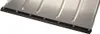 A close-up view of the bottom edge of a metal snow shovel blade with a black rubber strip attached by screws. Produktbild-Vorschau