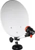 A satellite dish with its LNB and mounting hardware, presented against a white background. Produktbild-Vorschau