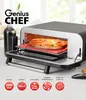 A countertop oven with a pizza inside, surrounded by product feature badges and branding. Anteprima dell’immagine prodotto