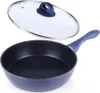 A blue frying pan with a glass lid is shown against a white background. Produktbild-Vorschau