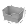 A gray, open-top litter box with dimensions indicated by measurement lines and text. Produktbild-Vorschau