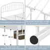 A collage of images showing different aspects of a white metal bed frame. Produktbild-Vorschau