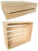 Two wooden crates are shown against a white background. The top image shows a closed crate, and the bottom image shows an open crate. Produktbild-Vorschau