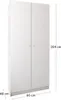 A white two-door wardrobe with dimensions indicated. Náhled obrázku produktu