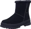 A black winter boot with a thick sole and faux fur trim. Produktbild-Vorschau