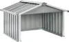 A metal shed for a lawnmower, shown from the front with an open entrance. Náhľad obrázku produktu