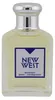 Klassische New West Parfumflasche mit breitem Silberverschluss und blauer Etikettfläche mit Schriftzug, gelblicher Duft im Inneren. Náhled obrázku produktu