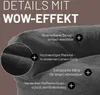 Close-up of a dark gray beanbag sofa, highlighting its features with text overlays. Náhľad obrázku produktu