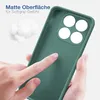 A hand is touching a green smartphone case, highlighting its matte surface and soft grip. Produktbild-Vorschau