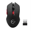 A black wireless gaming mouse and its USB receiver are displayed against a white background. Produktbild-Vorschau