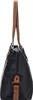 A side view of a dark blue shopper bag with brown leather accents. Náhled obrázku produktu