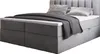 A studio shot of a gray upholstered bed with pillows and a blanket. Produktbild-Vorschau