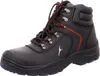 A black work boot with red accents and laces, shown against a white background. Produktbild-Vorschau
