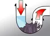 Diagram showing a clogged drain pipe with water and debris. Produktbild-Vorschau