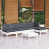 6-tlg. Garten-Lounge-Set mit Kissen Weiß Kiefernholz Produktbild-Vorschau 2