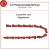An image showing a thumbs-up icon and text indicating application examples for sharpening saw chains. Produktbild-Vorschau