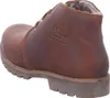 A close-up side view of a brown leather boot with fur lining. Voir les images du produit