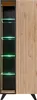 A tall, narrow cabinet with a slatted wooden door on the right and a black interior with illuminated glass shelves on the left. Podgląd zdjęcia produktu