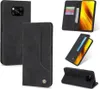 A collage of images showing a black leather phone case for a Xiaomi Poco X3 Pro from different angles and in use. Produktbild-Vorschau
